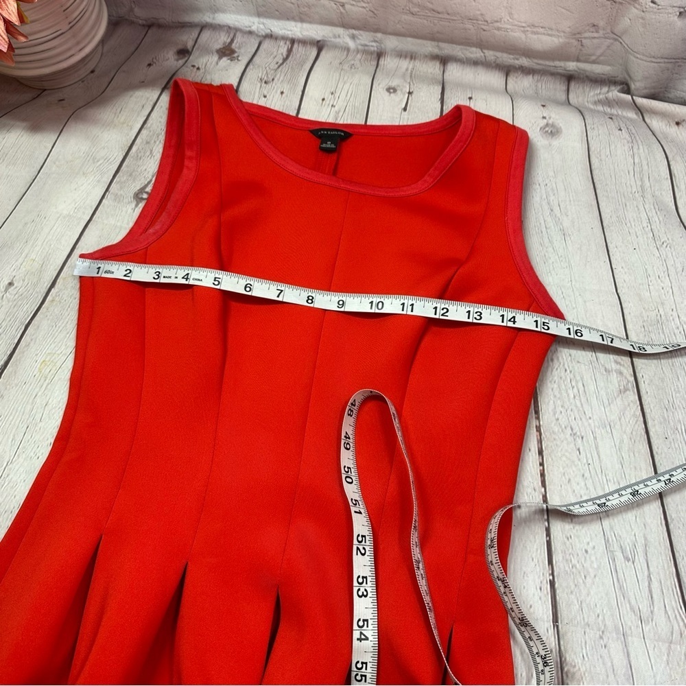 ann taylor bright red fit and flair pleated midi dress sz 0 sleeveless office - Picture 6 of 10
